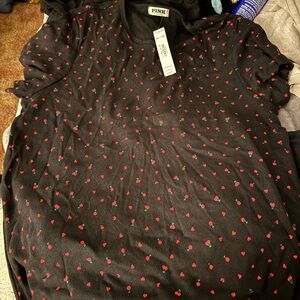 PINK Victoria's Secret Black Tee with Cherry Design